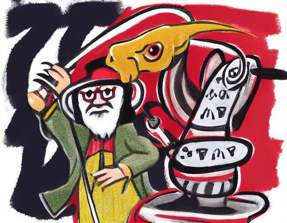 Wizard Slaying Dragon in Abstract Expressionist Style