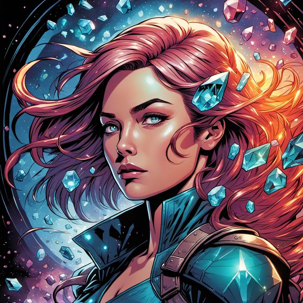 Crystalline Haired Woman in Comic Book Style