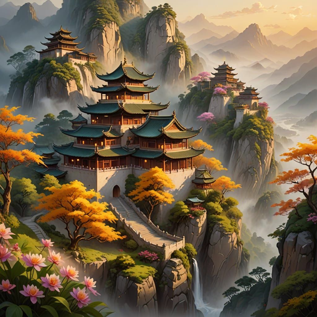 Ancient Chinese Monastery in Harmonious Balance