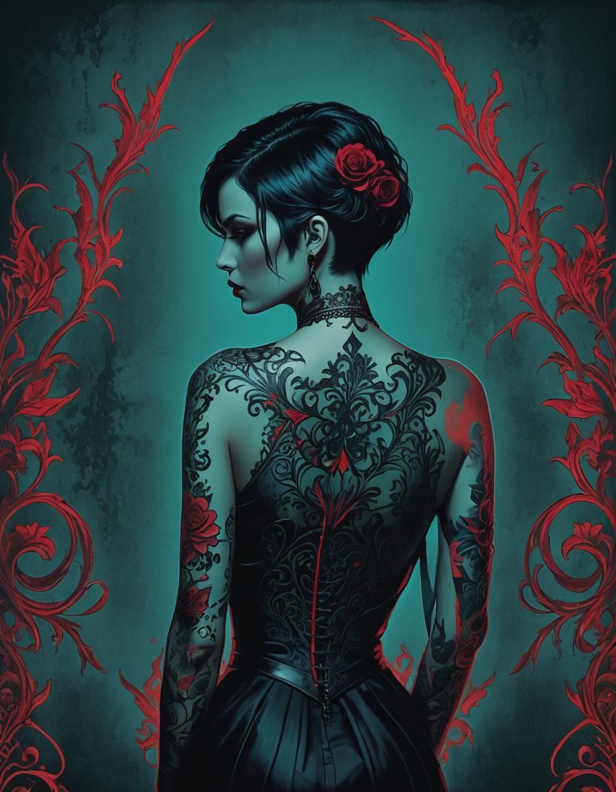 Gothic Woman Silhouette in Neon Style