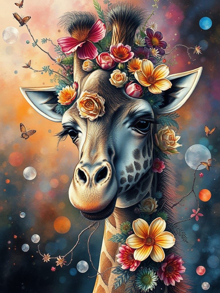 Floral Giraffe in Watercolor Style