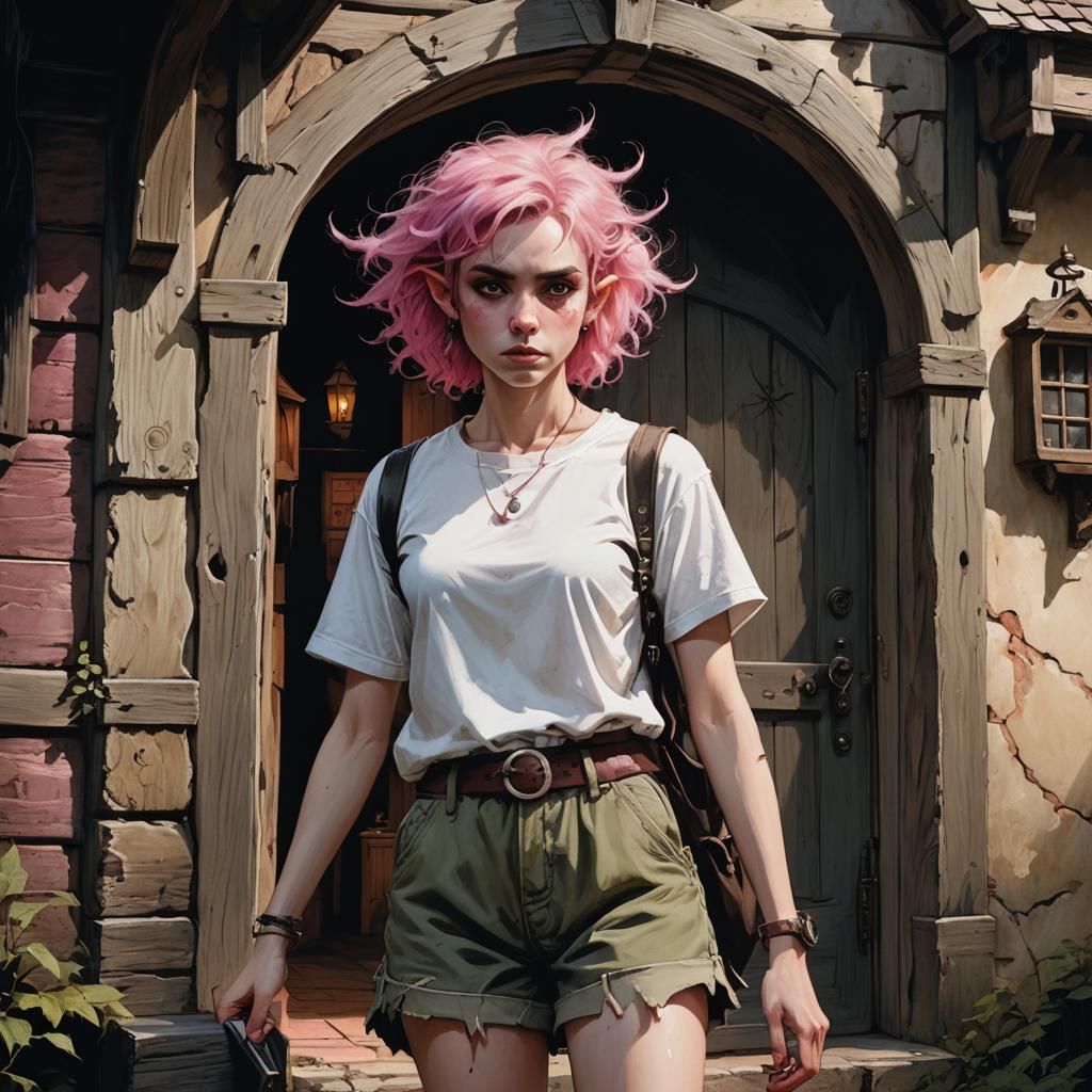 Haunted Tavern: Half-Elf in Dark Fantasy Illustration