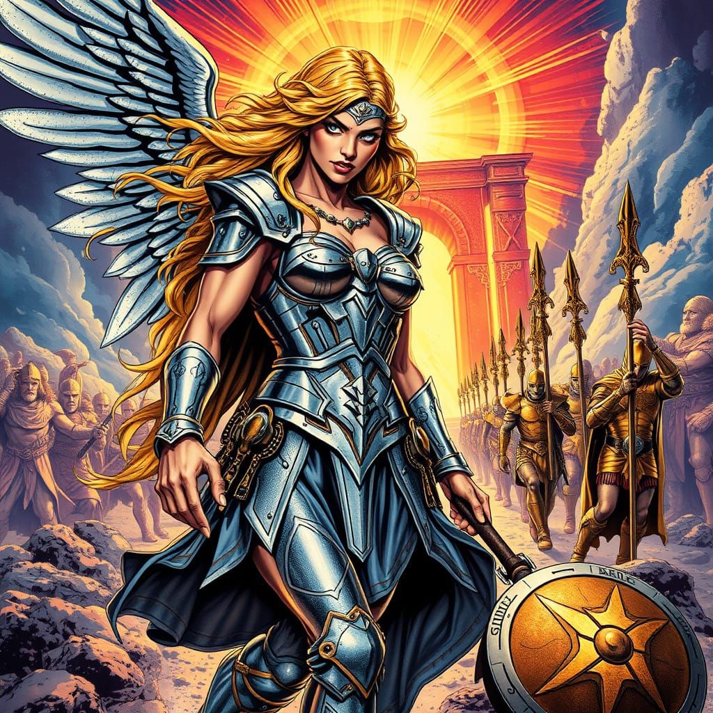 Valkyrie Leads Fallen Warrior to Valhalla in Bold Comic Book...