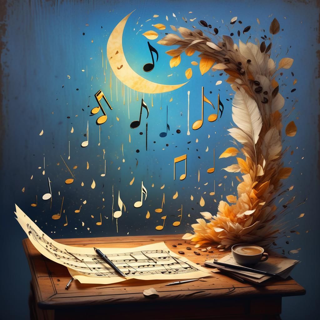 Vintage Study with Musical Notation in Oil Painting Style