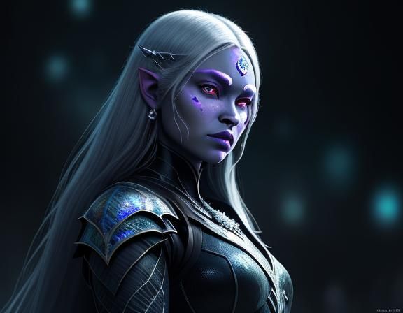 Voluptuous Drow Queen in a Cavern: Dark Fantasy Art