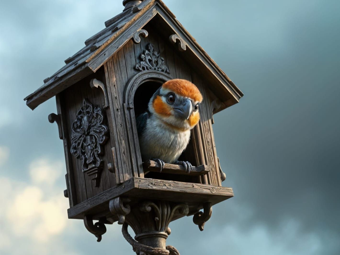 Surreal Birdhouse with Cute Bird in Digital Art