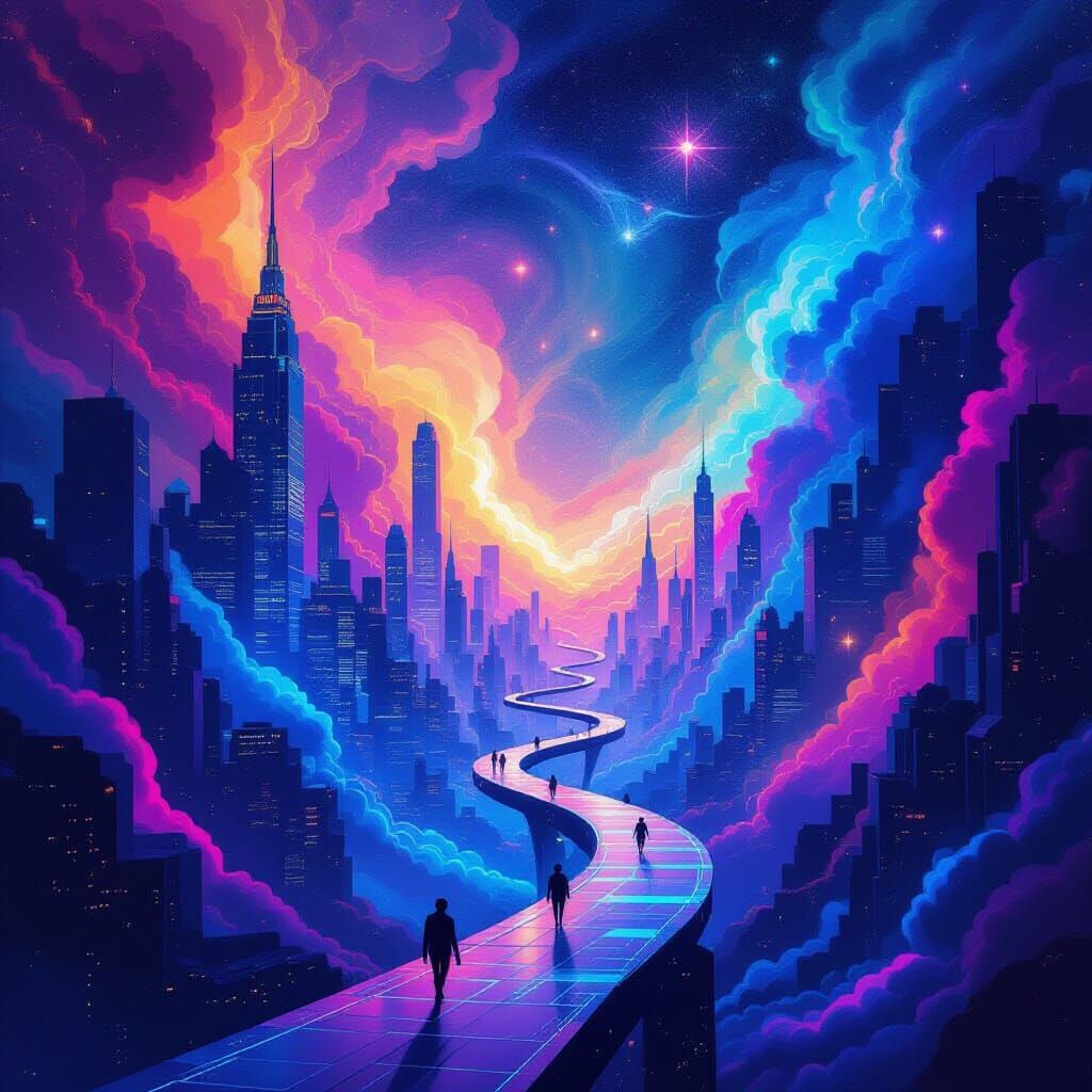 Cosmic Cityscape of Nebulae and Geometric Forms