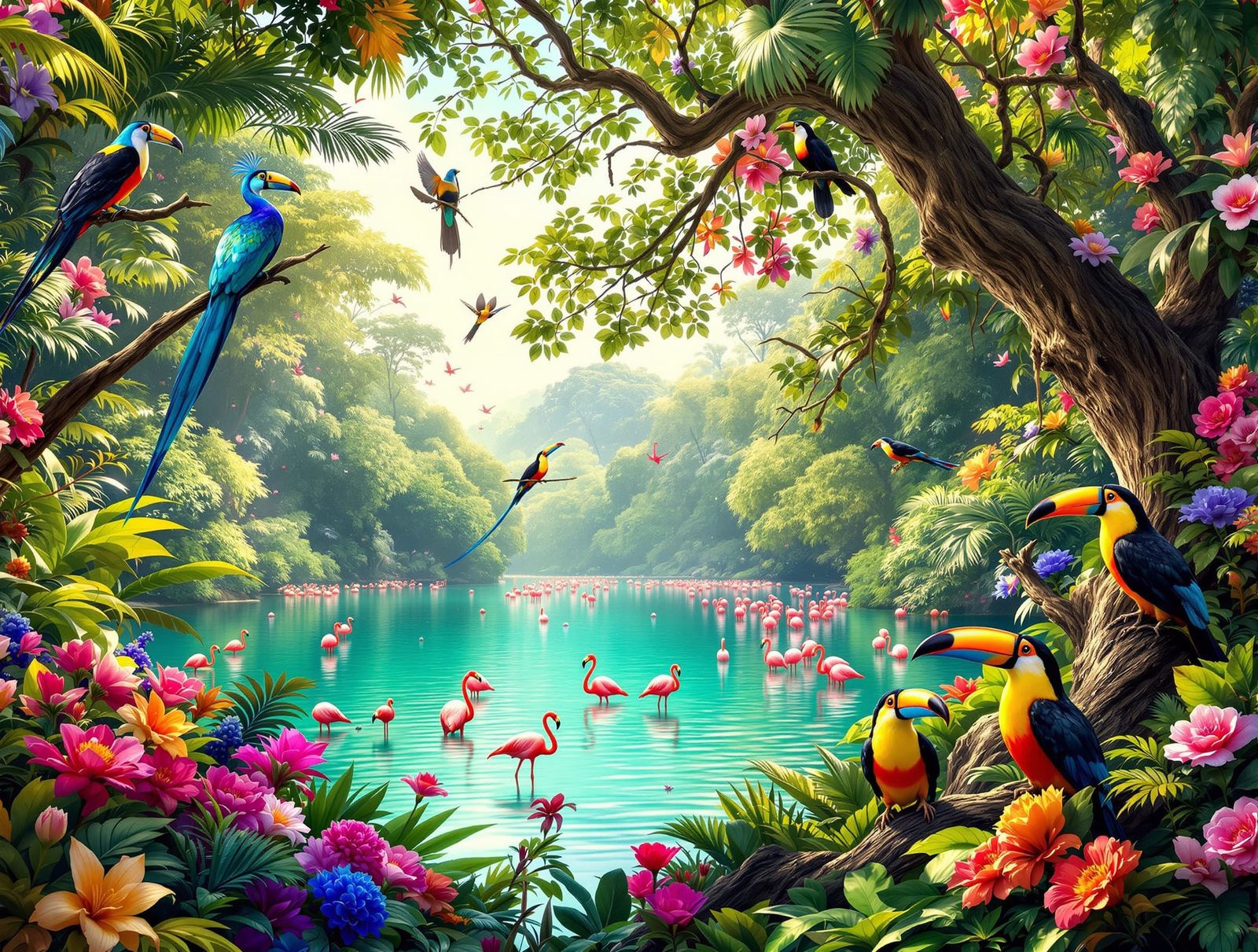 Exotic Birds Display Mating Rituals in Tropical Forest