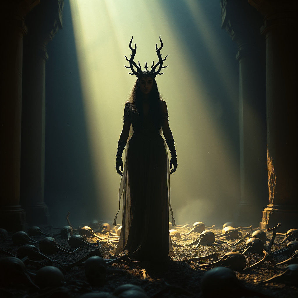 Ereshkigal: Mesopotamian Goddess in Moody Film Still