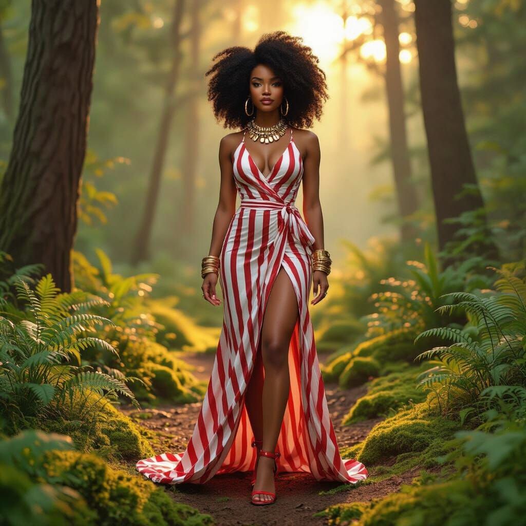 Confident Woman in Forest, Hyper-Realistic 3D Portrait