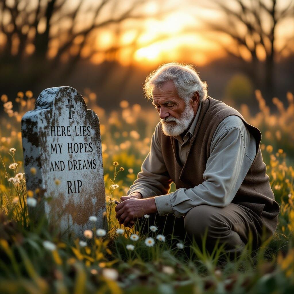 Melancholic Reflection by a Weathered Grave