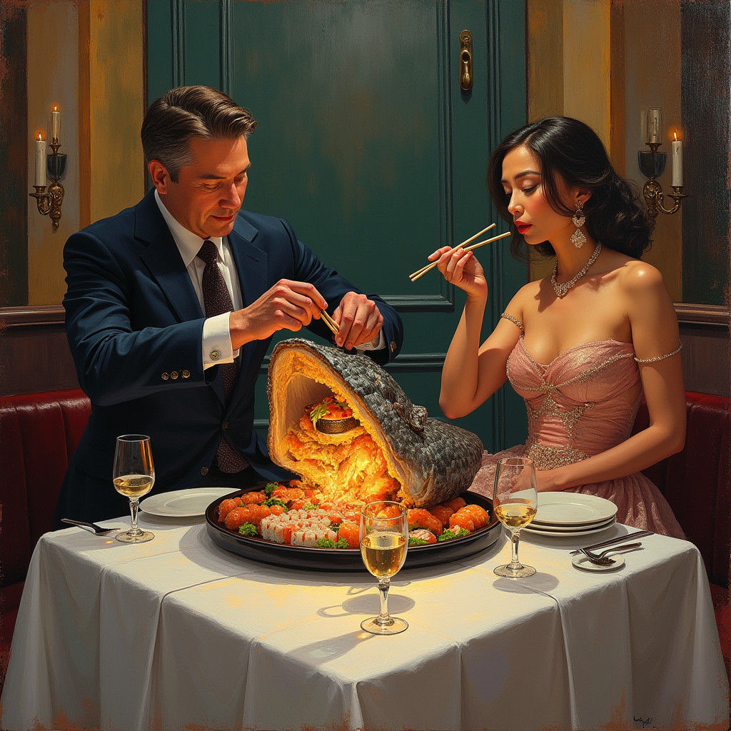 Opulent Meal: Sushi in Neo-Expressionist Impasto Style