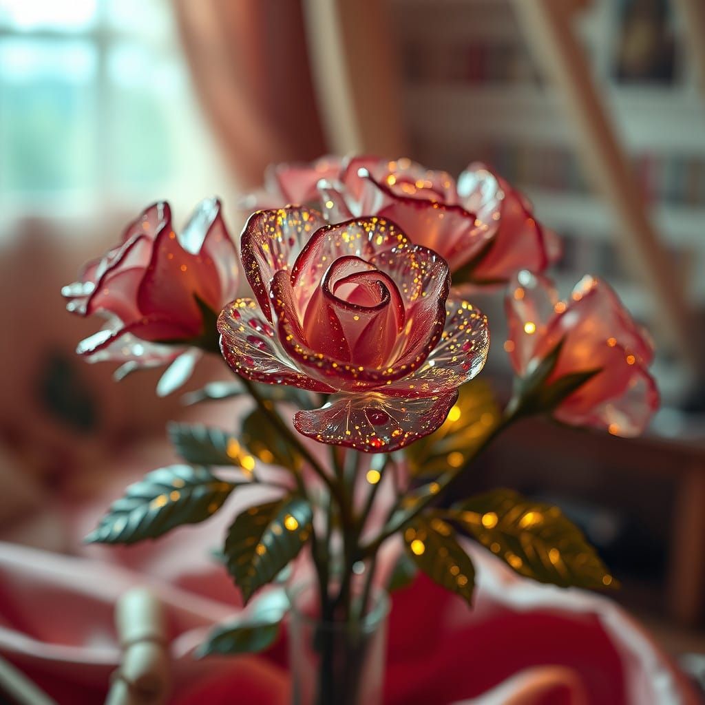 Sparkling Glass Roses in a Dreamy Silk Room