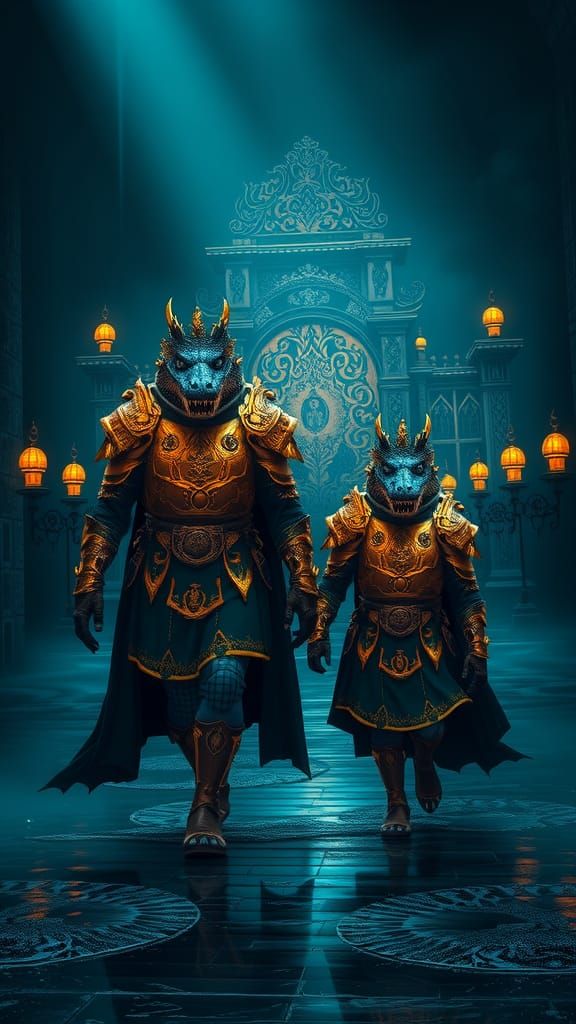 Crocodile Kings in Palace, Sci-Fi Matte Painting