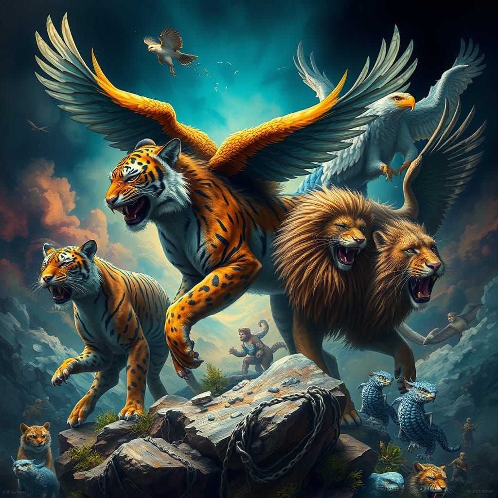 Fantastical Creatures of Wonder: Tiger-Cheetah, Eagle-Lion H...