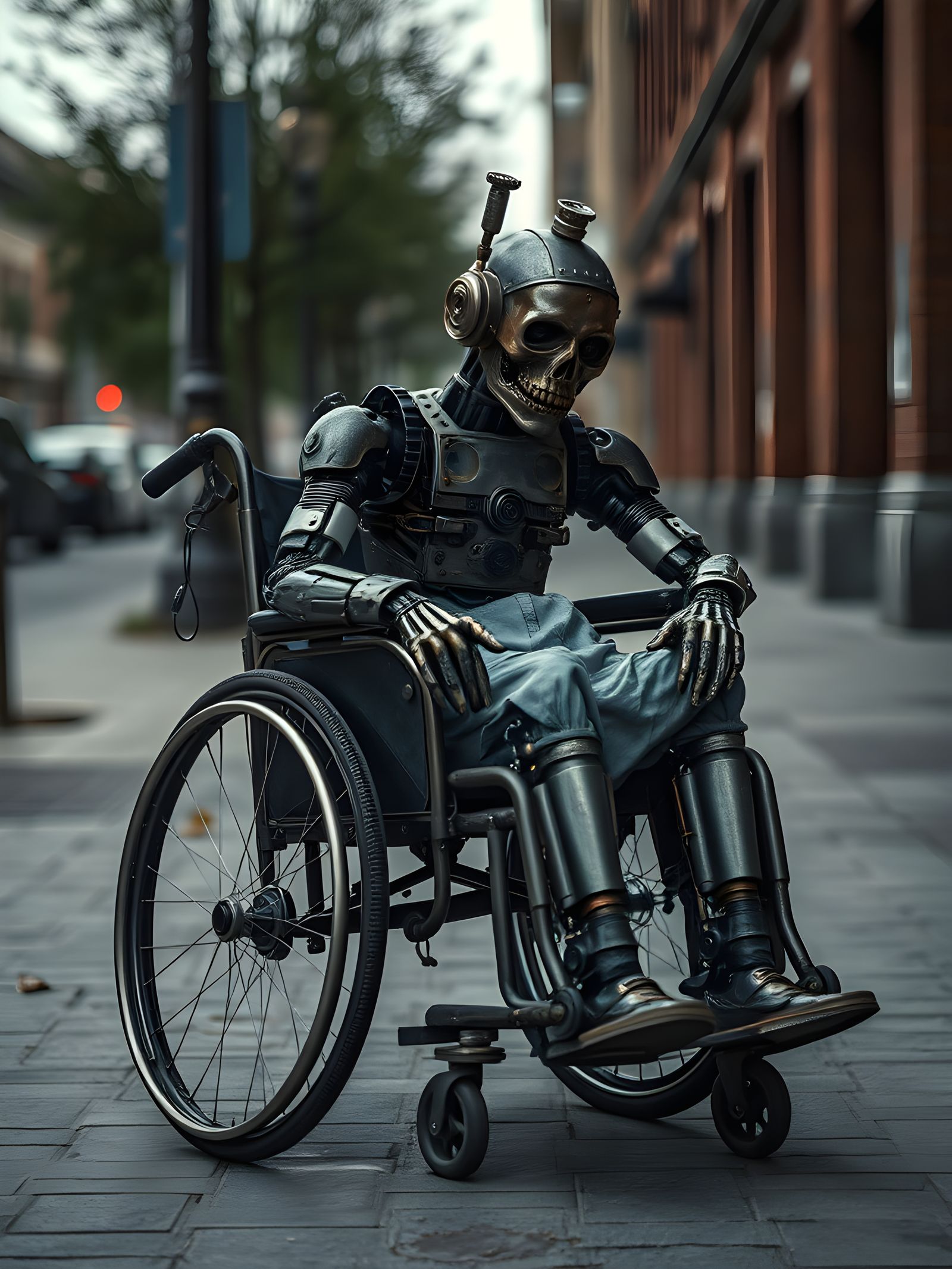 Surreal Steampunk Cityscape of a Broken Mechanical Man