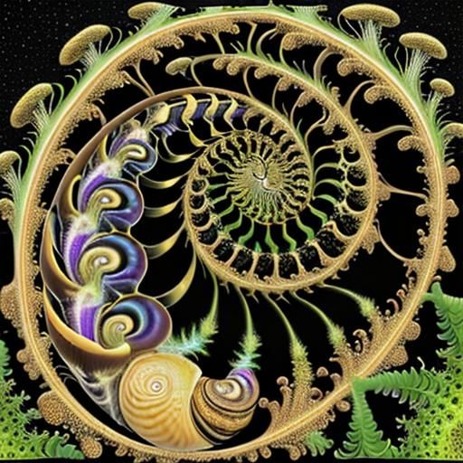 Bioluminescent Snail Shell with Fractal Fibonacci Spiral