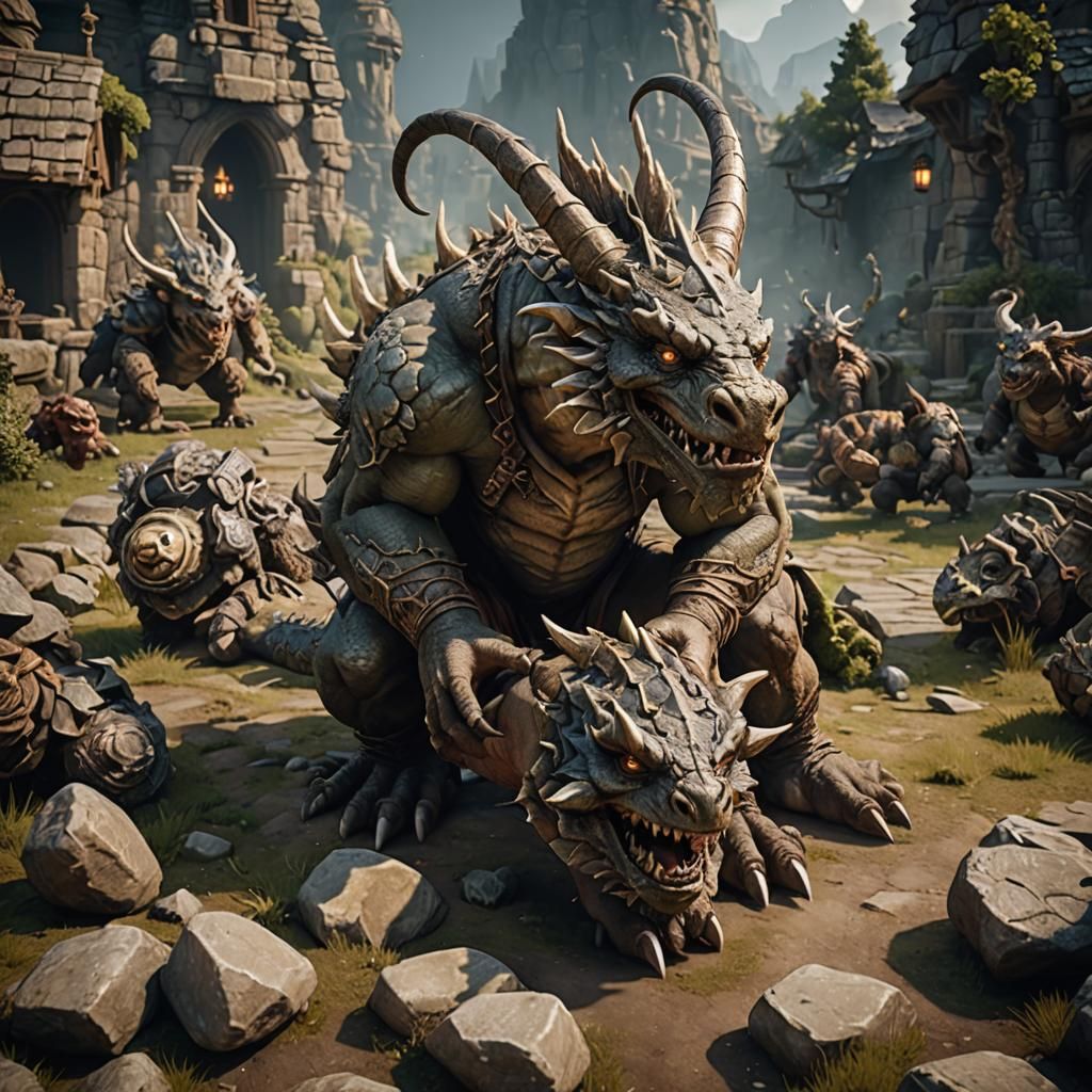 Ogre Dragon Hybrid in 3D Game Cinematic Style