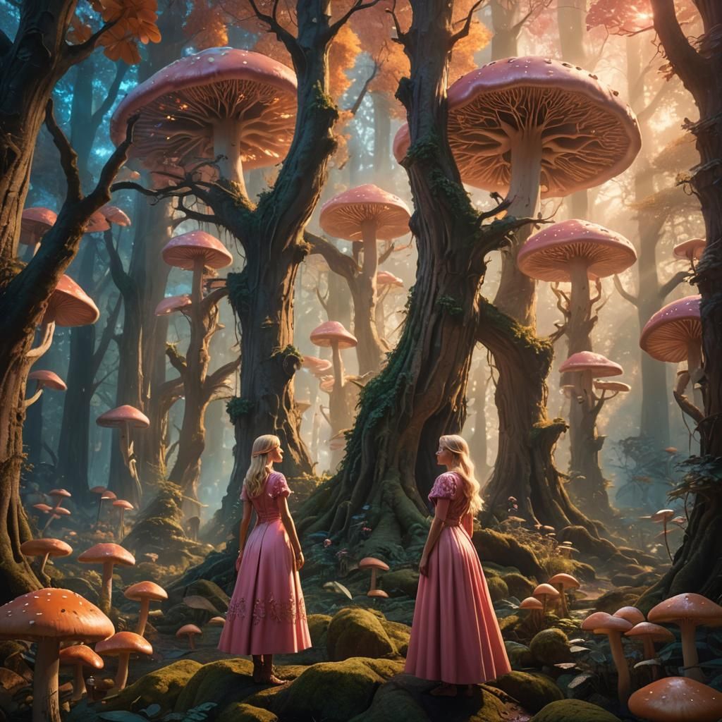 Blonde Girl in Mystical Forest: Digital Matte Painting