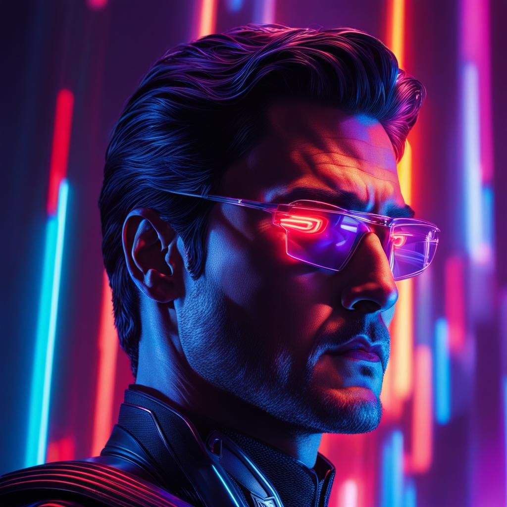 Superman and Neo in a Neon Cyberpunk Meeting