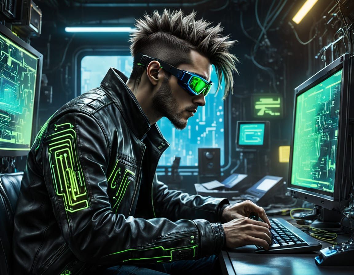 Cyberpunk Hacker Lost in the Neon Cityscape