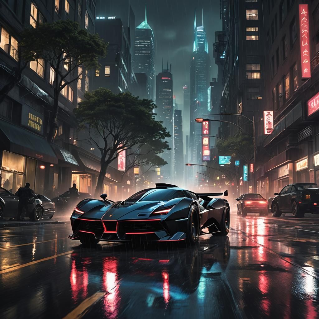 Batmobile in Gotham: Cyberpunk Concept Art