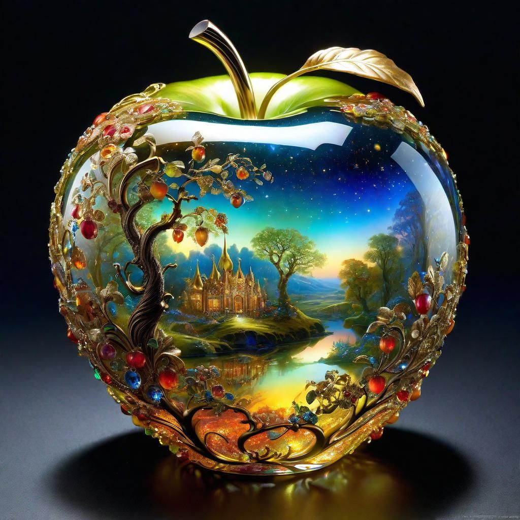 Ethereal Meadow Inside Golden Apple, Holographic Art