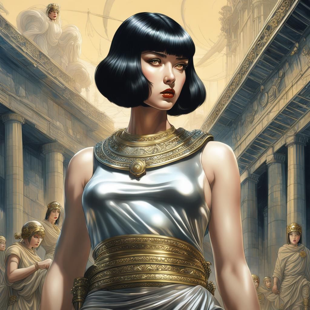 Voluptuous Goth Woman in Toga: Sorayama-Inspired Illustratio...