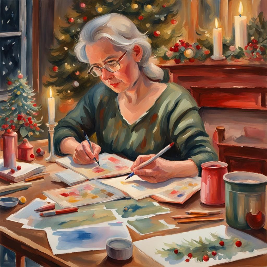 Festive Christmas Card Writing in Gouache Style