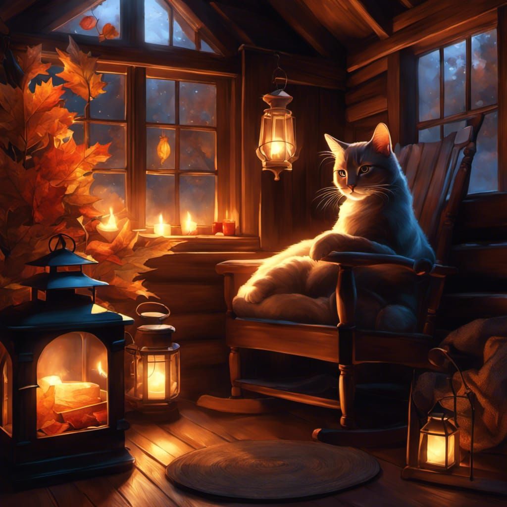 Cat relaxing in a cosy cabin