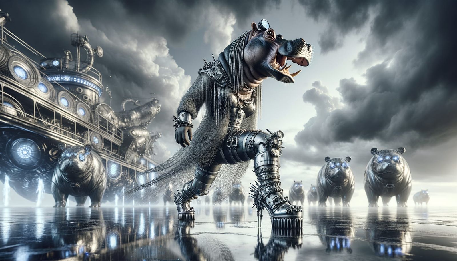 Dieselpunk Hippo Goddess Commands Chaotic World