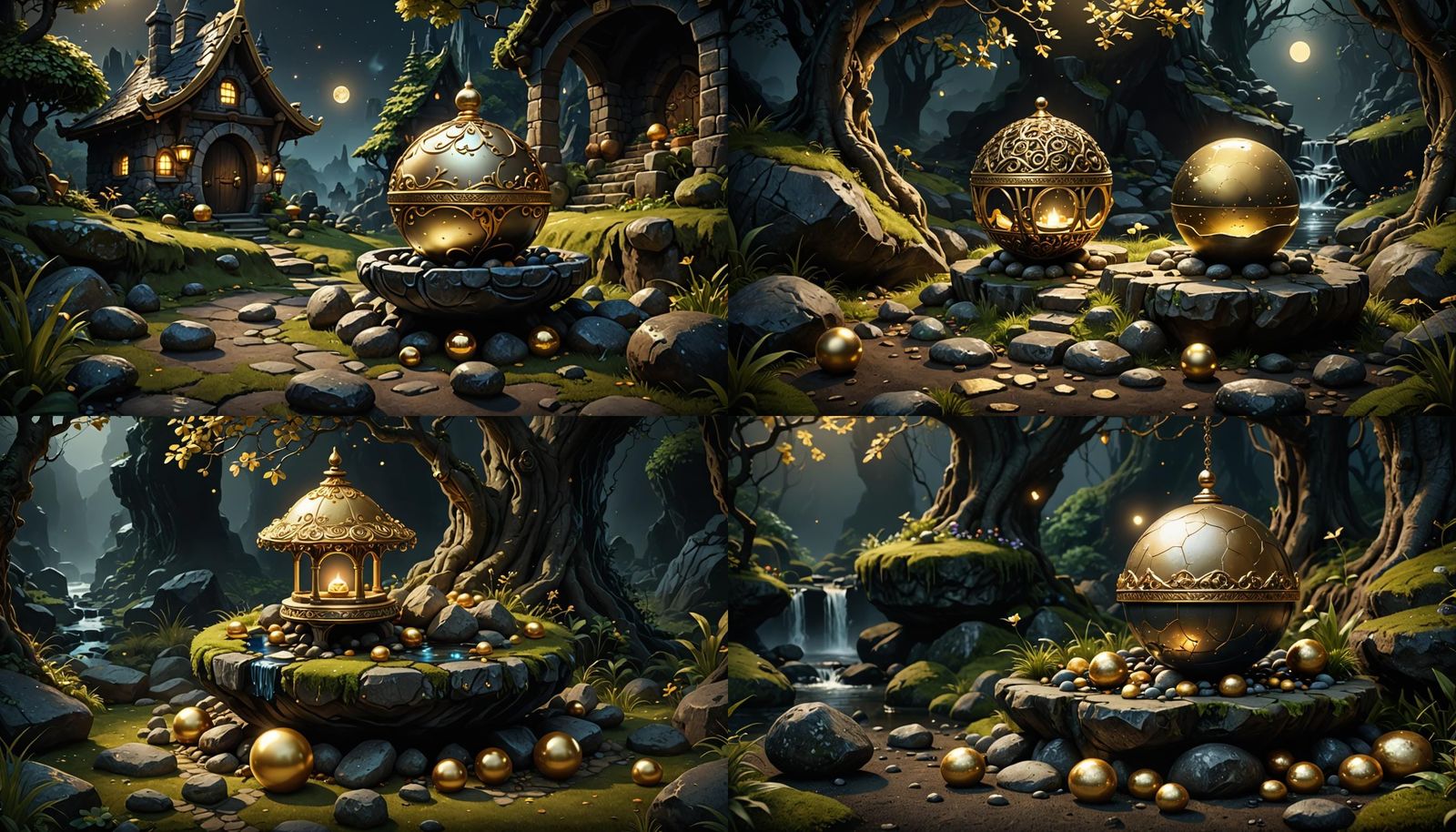 Fairytale Stone Well with Golden Ball: Digital Painting