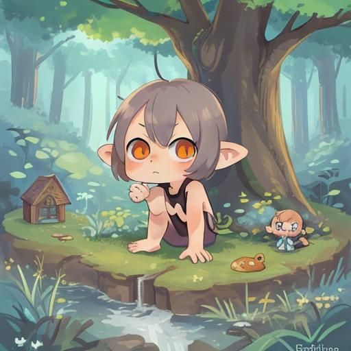 Chibi Gollum in the Shire: A Fantasy Portrait