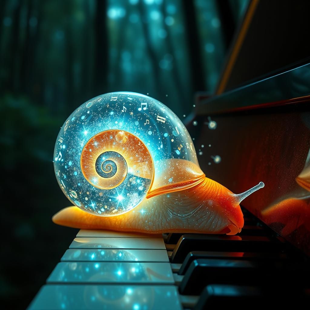 Bioluminescent Musical Snail Shell in Hyperrealistic Style
