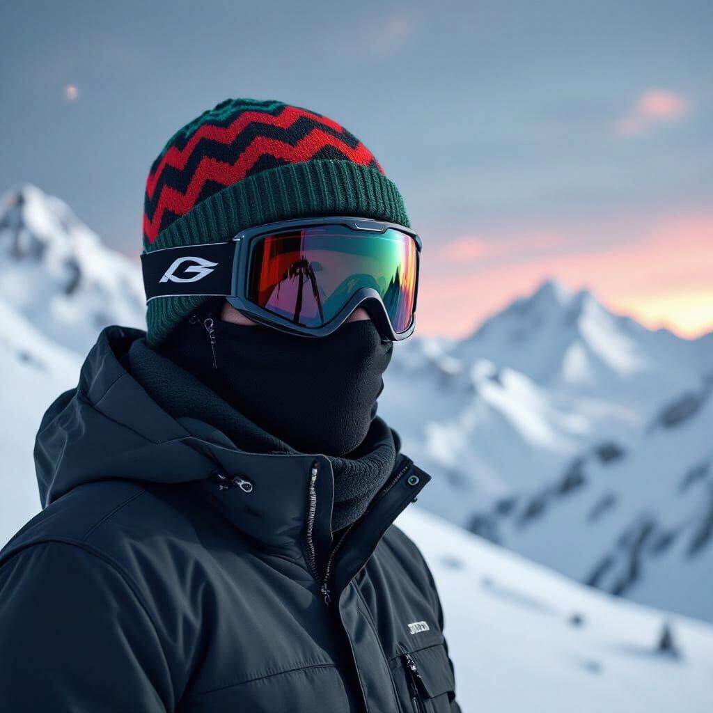 Futuristic Skier on Snowy Mountain in Digital Art