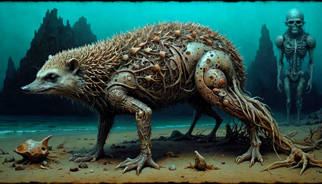 Surreal Cryptid Hedgehog on a Beach