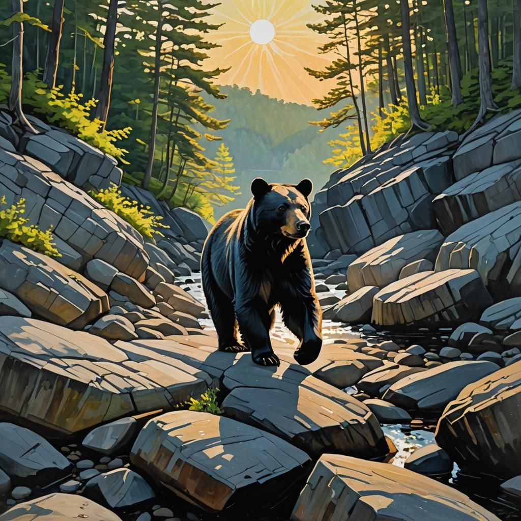Black Bear Cub at Wolfe's Neck Woods: Impasto Gouache