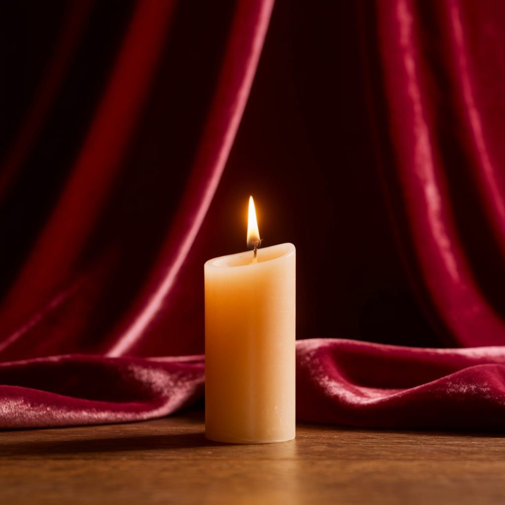 Golden Candle on Crimson Velvet