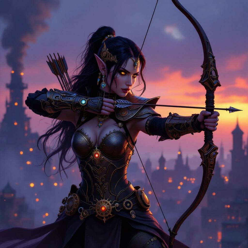 Steampunk Fae Warrior with Bow and Daggers