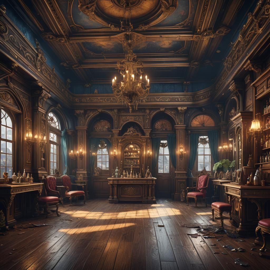 Detailed Victorian Saloon in Fantasy Concept Art