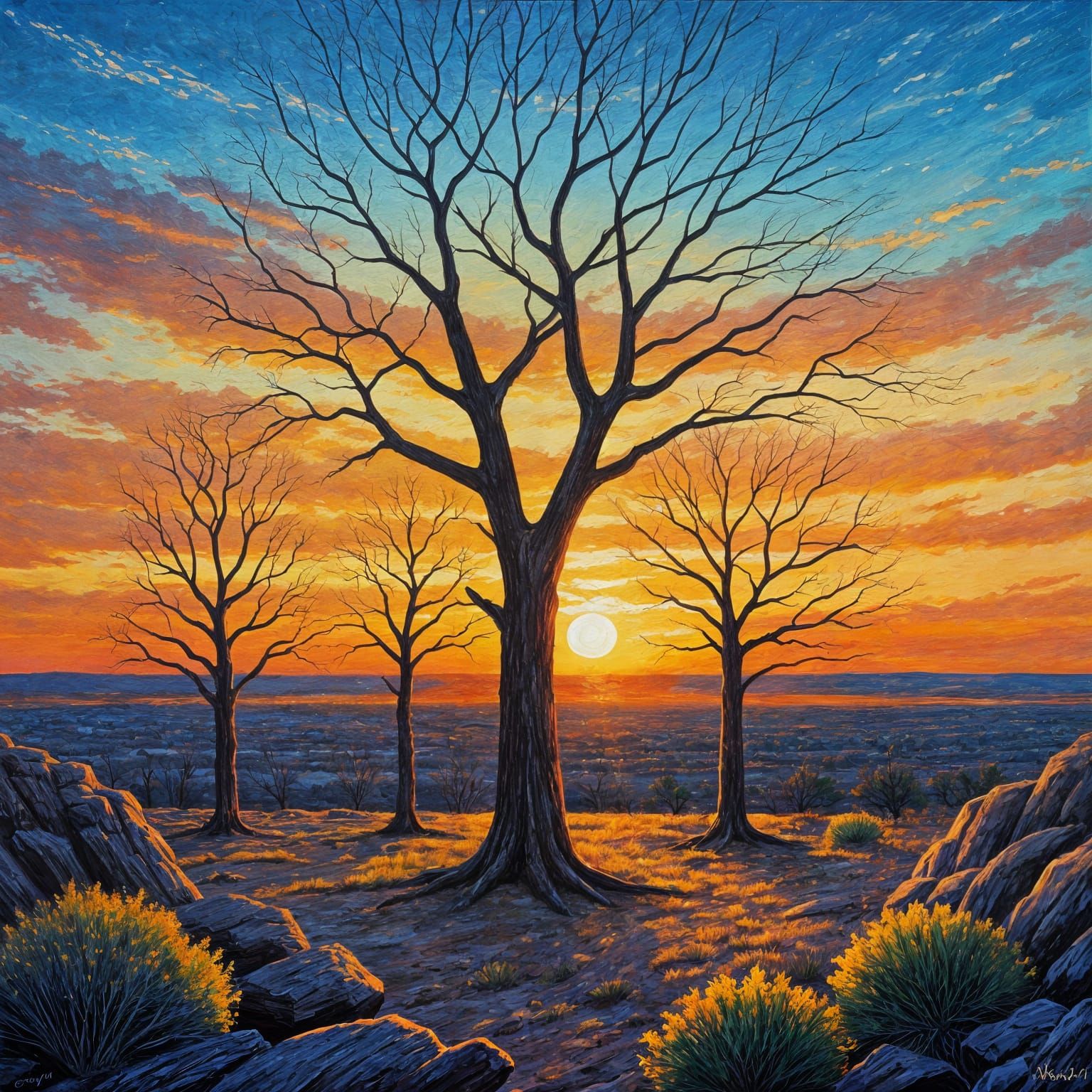 Black Mesa Sunset: Impressionistic Oil Painting
