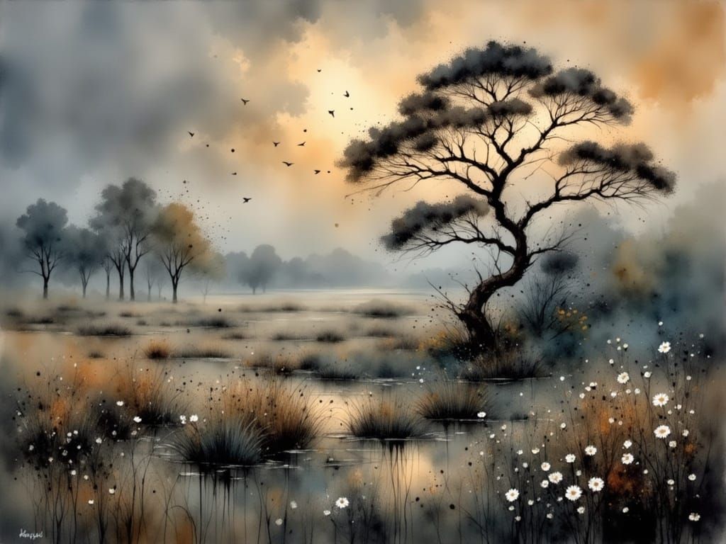 Surrealistic Landscape in Charcoal Style