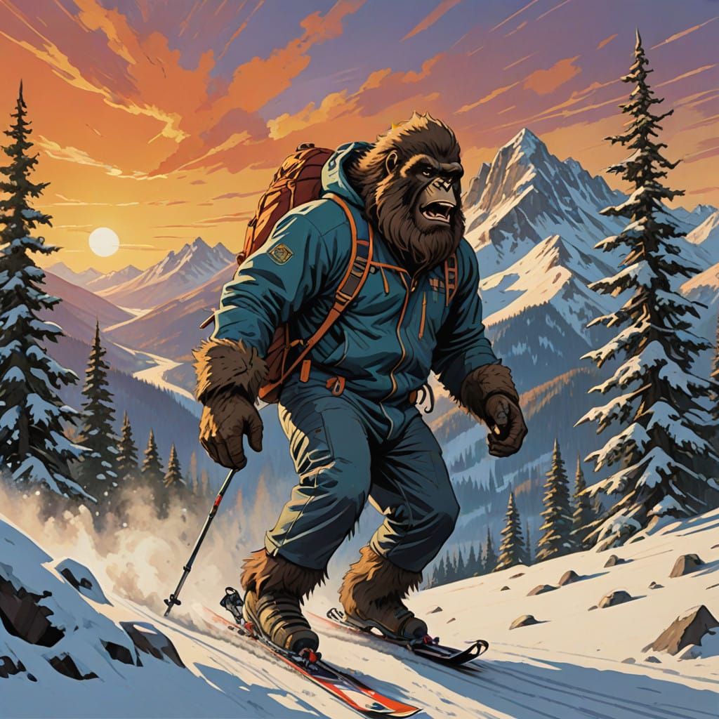 Sasquatch in Action-Packed Skiing Scene