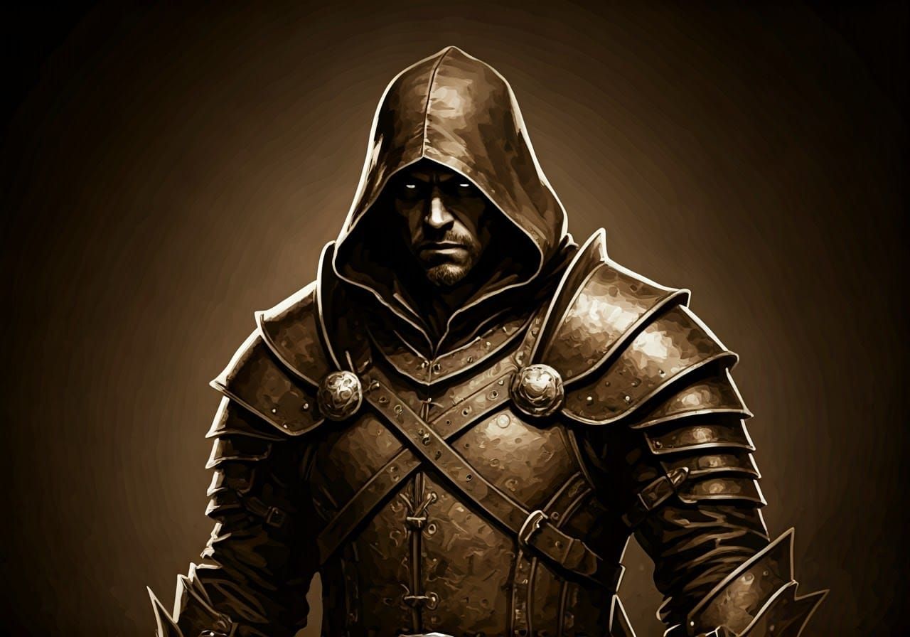 Medieval Fantasy Rogue in Sepia-Toned Leather Armor