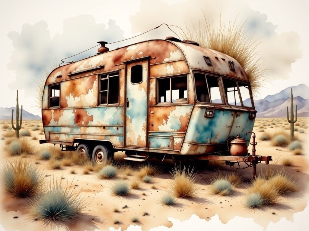 Desert Caravan in Dreamy Watercolor Style