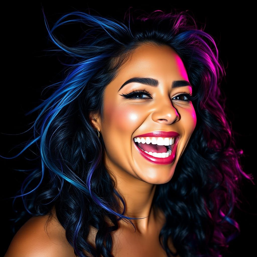 Vibrant Punk Rock Goddess Under Neon Glow