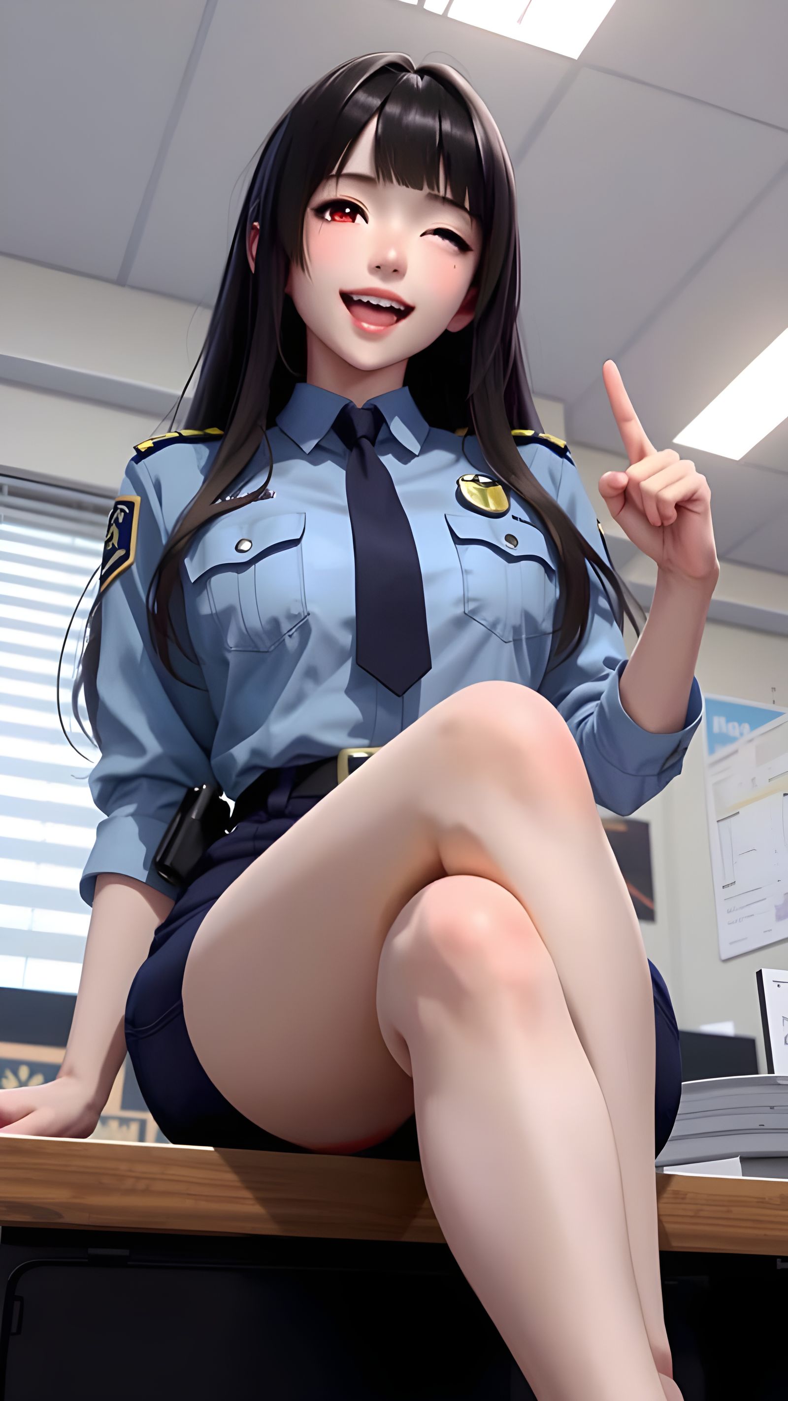 Anime Woman in Police Outfit with Red Eyes