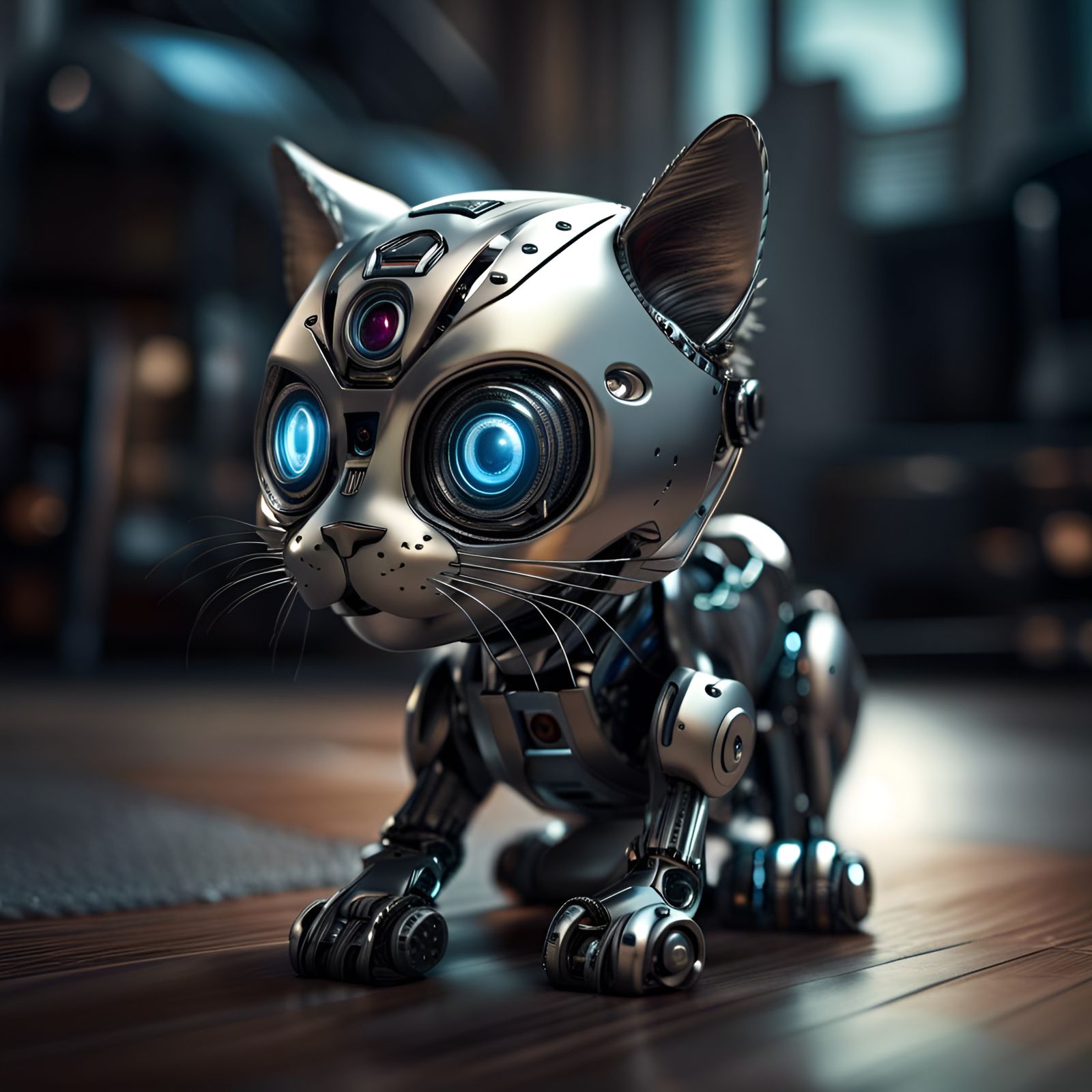 Hyperrealistic Robot Kitten with Sharp Focus