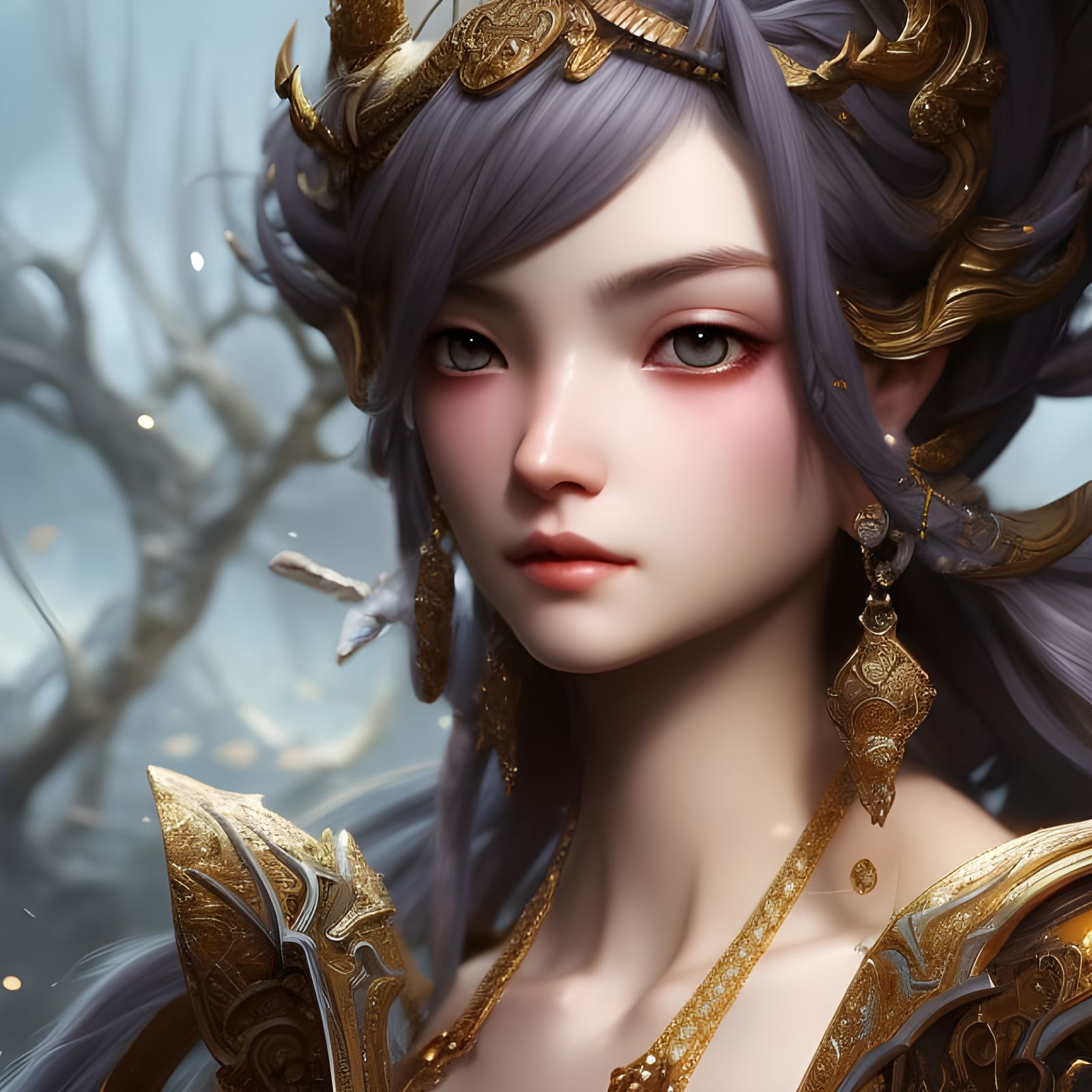 Beautiful Snow Princess Portrait in Anime Style
