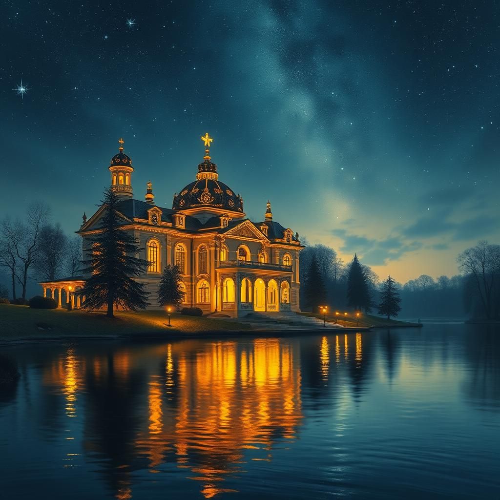 Kuskovo Estate at Night in Baroque Style